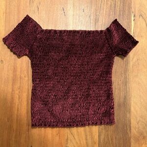 Urban Outfitters off the shoulder red velvet top